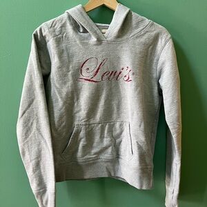Levi's Women's Hoodie Gray Red Script Logo Pullover Sweatshirt Size L/G